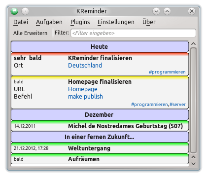 KReminder Hauptfenster