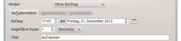 Eingabe für Aufgabe ohne Stichtag